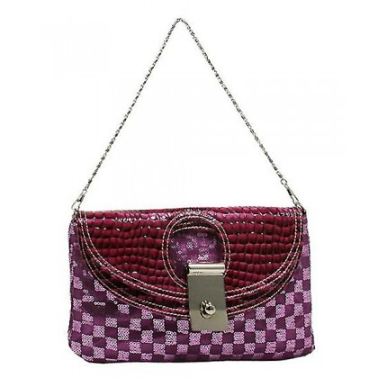 Evening Bag - 12 PCS - Sequined Checker w/ Croc Embossed Dual Flap - Purple - BG-CE9913PL